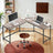 L-Shaped Computer Desk - Wood - Greige and Black - Space-Saving