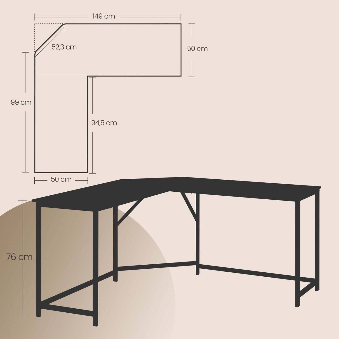 L-Shaped Computer Desk - Wood - Greige and Black - Space-Saving
