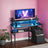 Gaming Corner Desk - MDF - Ebony Black - Built-In Power Outlets and LED Lights