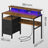 Computer Desk - Wood - Ebony Black - Built-In Power Outlets with Monitor Stand and LED Lighting