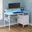 Computer Desk - Wood - Ebony Black - Built-In Power Outlets with Monitor Stand and LED Lighting