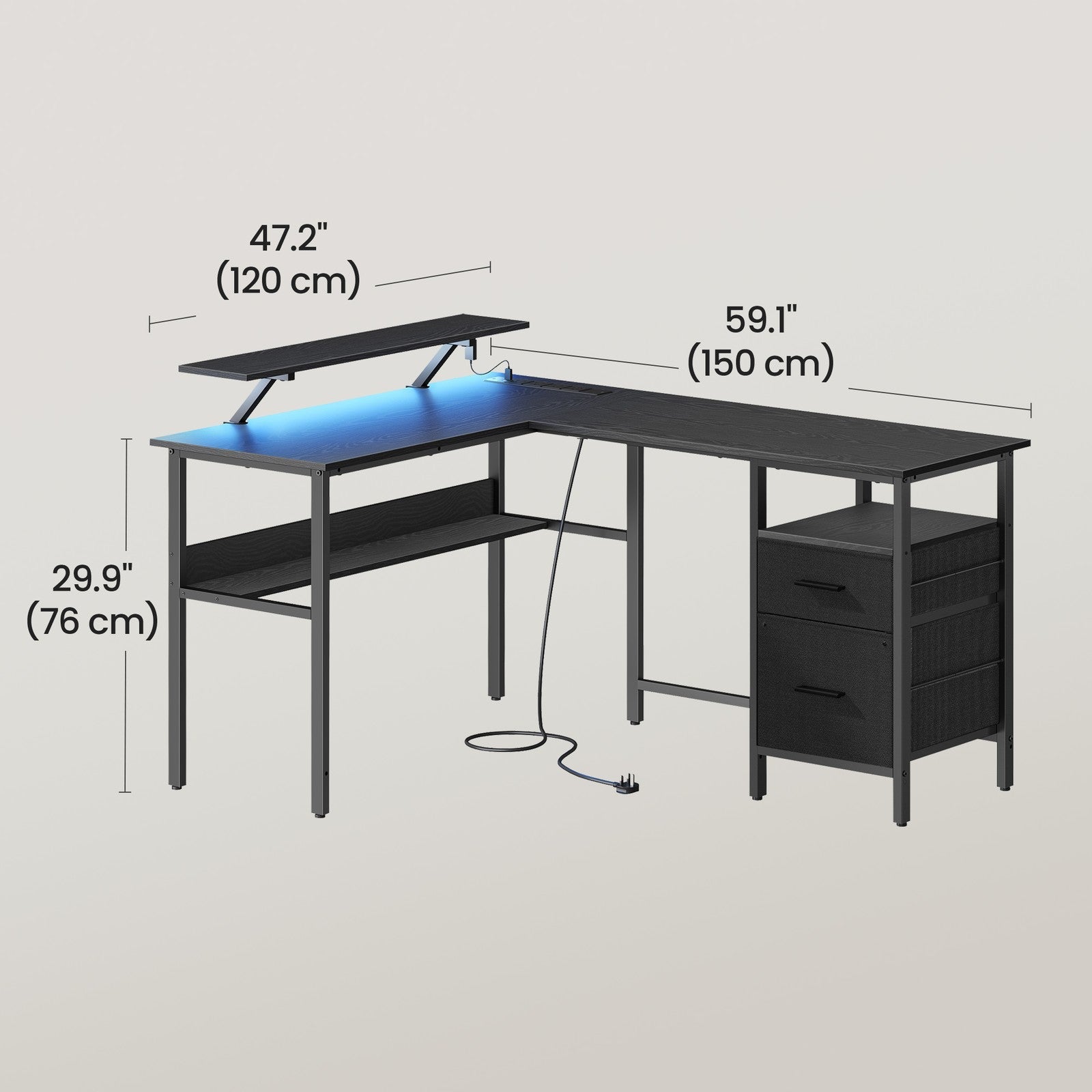 L-Shaped Corner Desk - Wood - Modern Finish