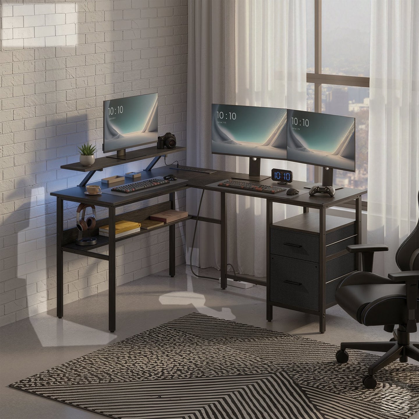 L-Shaped Corner Desk - Wood - Modern Finish