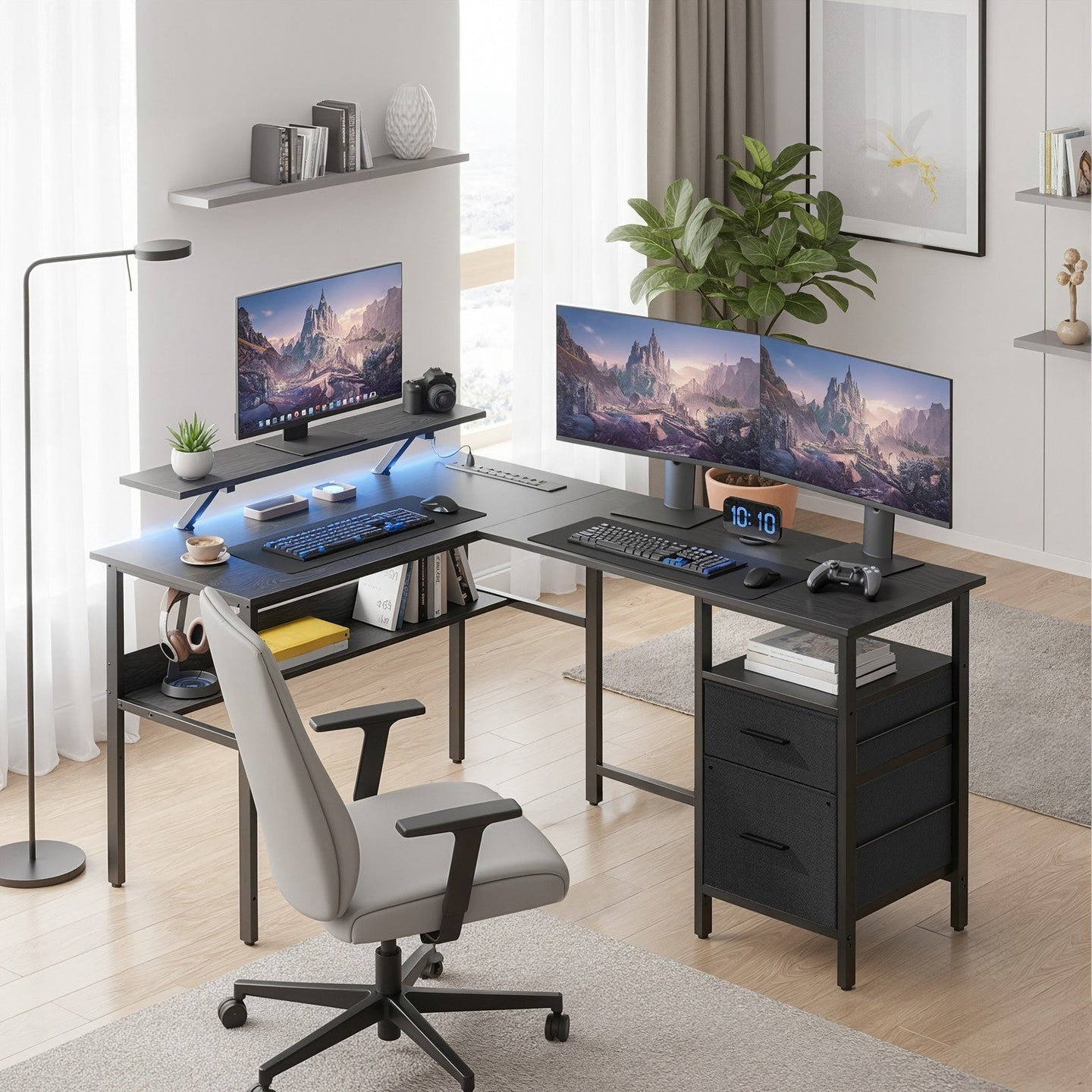 L-Shaped Corner Desk - Wood - Modern Finish