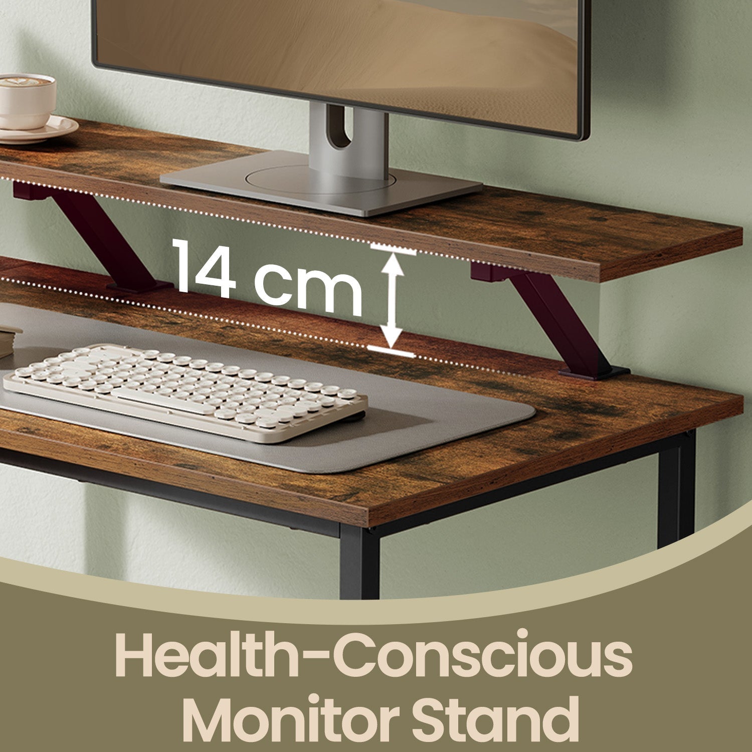 Corner Computer Desk - Wood - Brown - L-Shaped with Monitor Stand and Adjustable Shelf