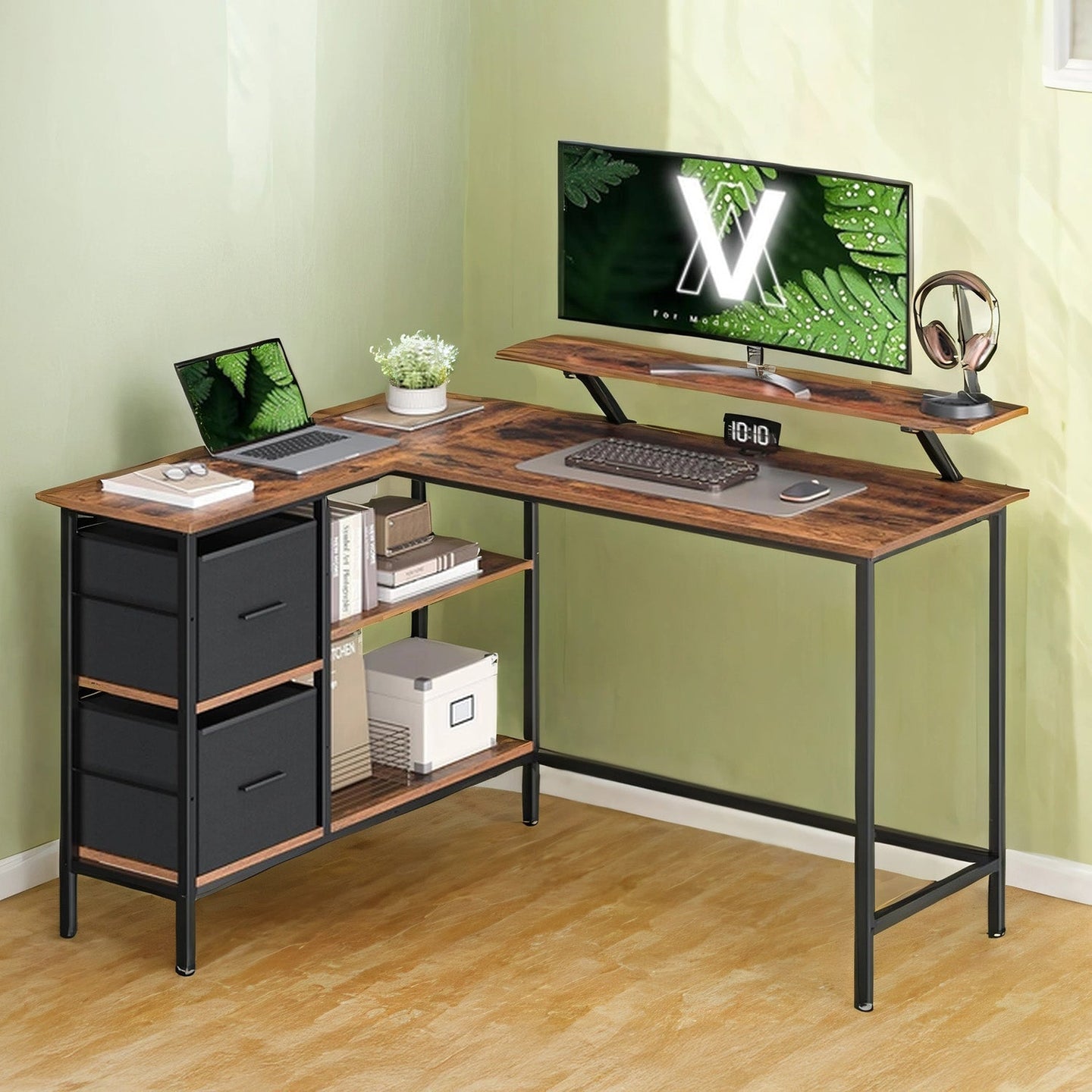 Corner Computer Desk - Wood - Brown - L-Shaped