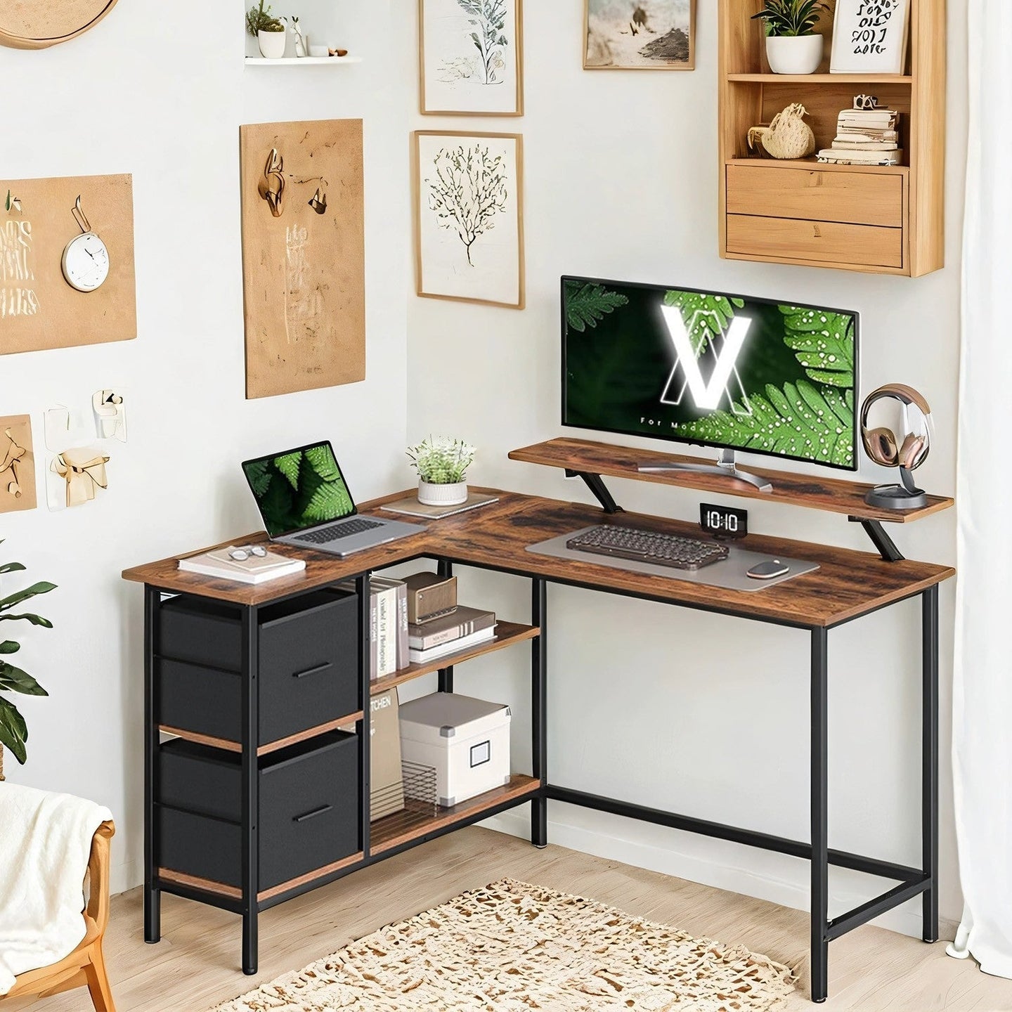 Corner Computer Desk - Wood - Brown - L-Shaped