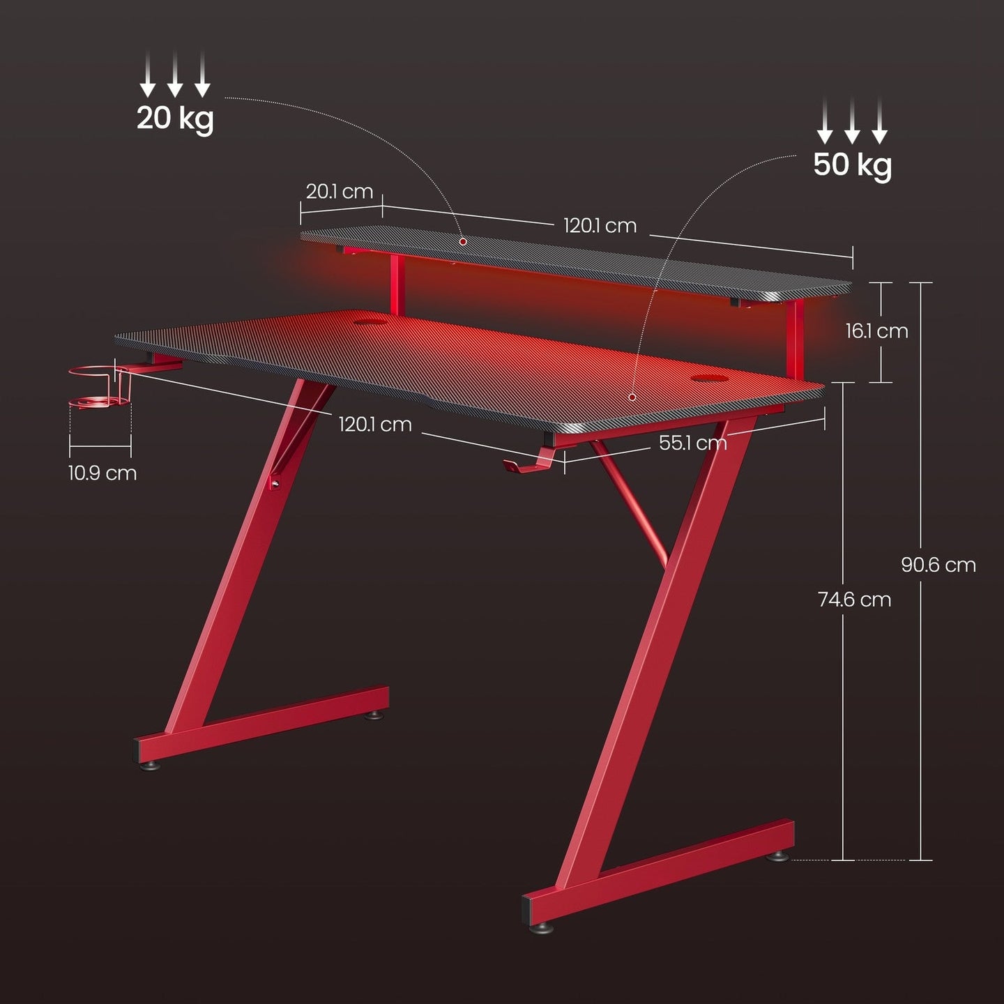 Gaming Desk - 120L - Particleboard - Monitor Stand