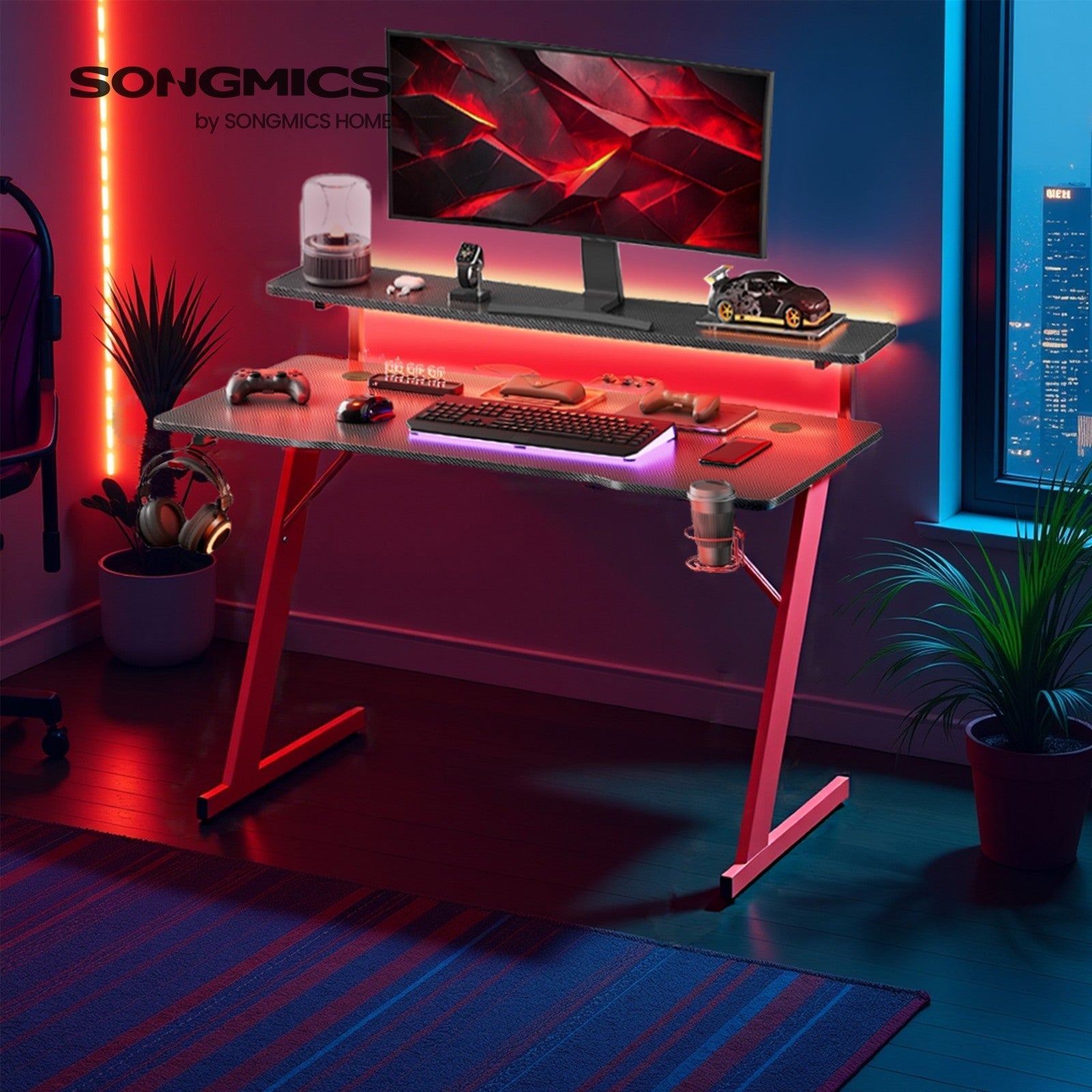 Gaming Desk - 120L - Particleboard - Monitor Stand