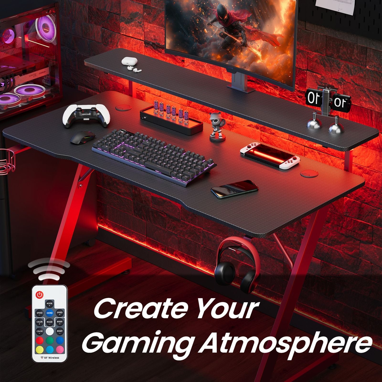 Gaming Desk - 120L - Particleboard - Monitor Stand