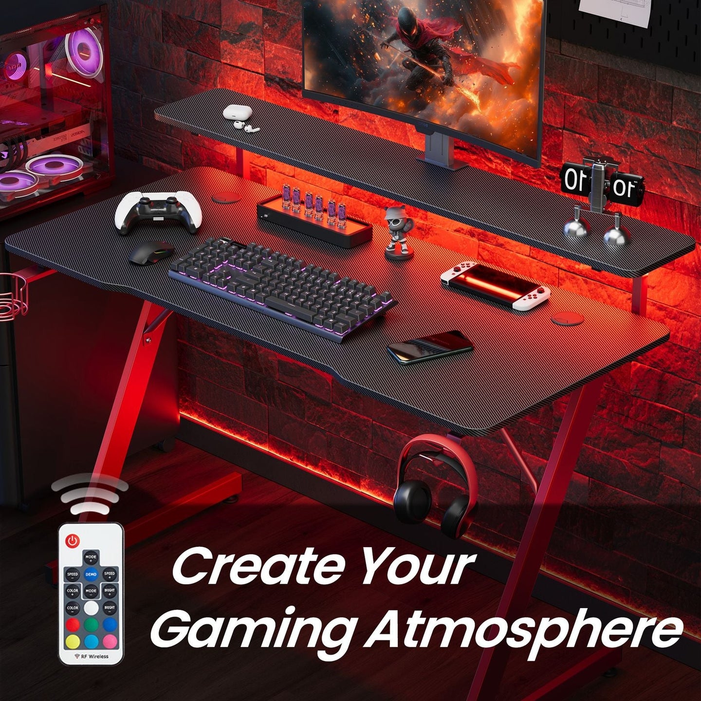 Gaming Desk - 120L - Particleboard - Monitor Stand
