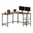 L-Shaped Writing Desk, 2 Storage Shelves - Wood and Steel - Brown