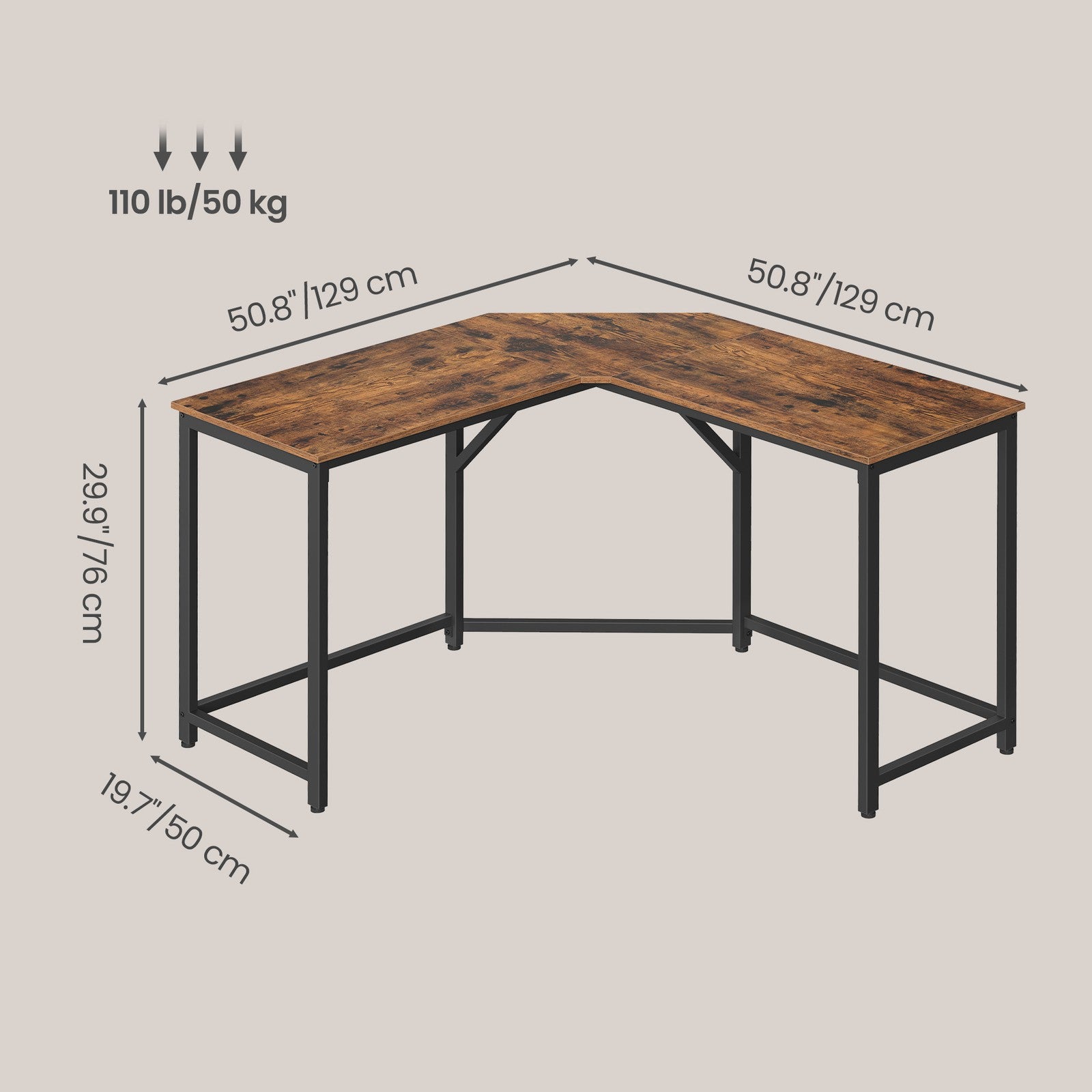 L-Shaped Office Desk - Wood and Steel - Brown