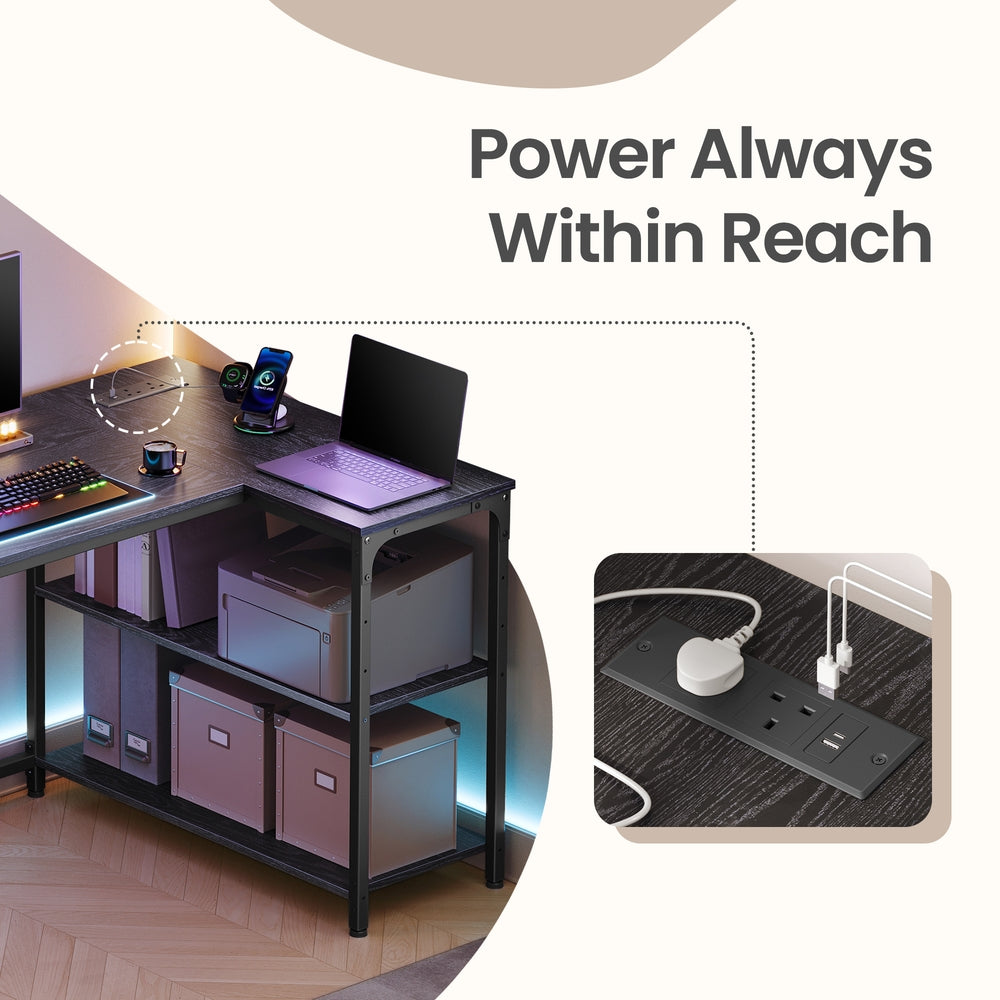 Corner Computer Desk - 110L - Particleboard - Power Outlets