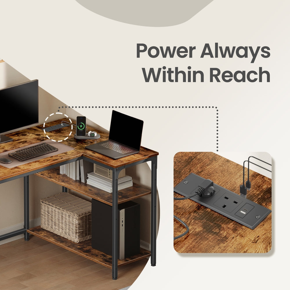 Corner Computer Desk - 110L - Particleboard - Power Outlets