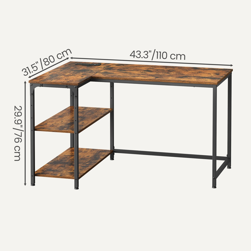 Corner Computer Desk - 110L - Particleboard - Power Outlets