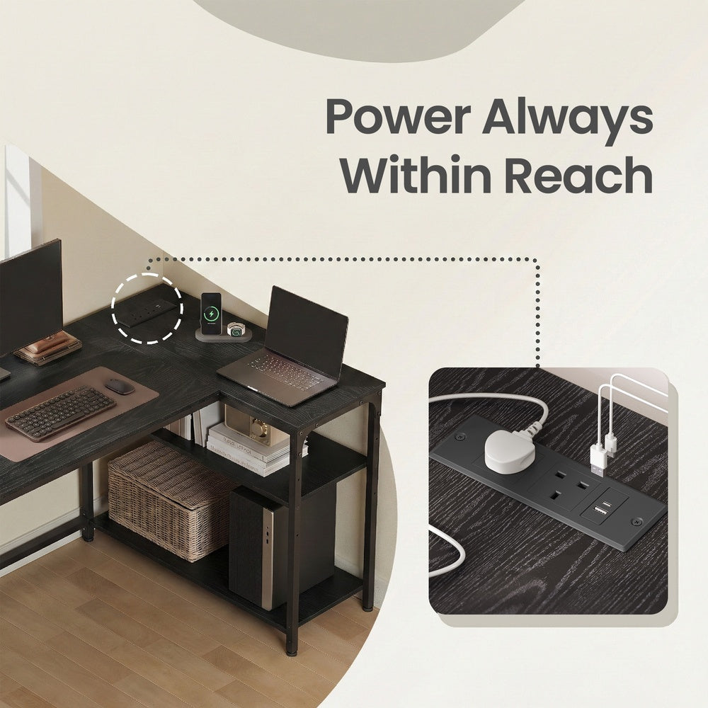 Corner Computer Desk - 120L - Particleboard - Power Outlets