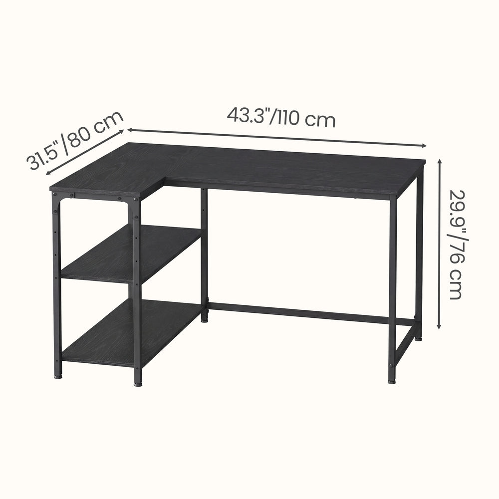 Corner Computer Desk - 110L - Particleboard - Adjustable Storage Shelves