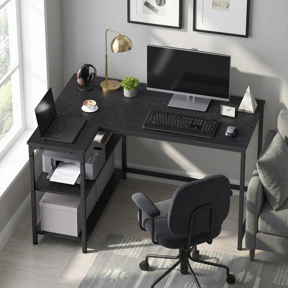 Corner Computer Desk - 110L - Particleboard - Adjustable Storage Shelves