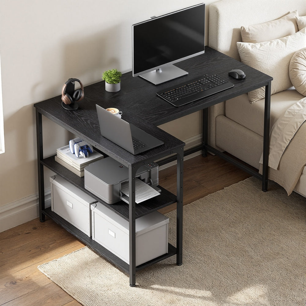 Corner Computer Desk - 110L - Particleboard - Adjustable Storage Shelves