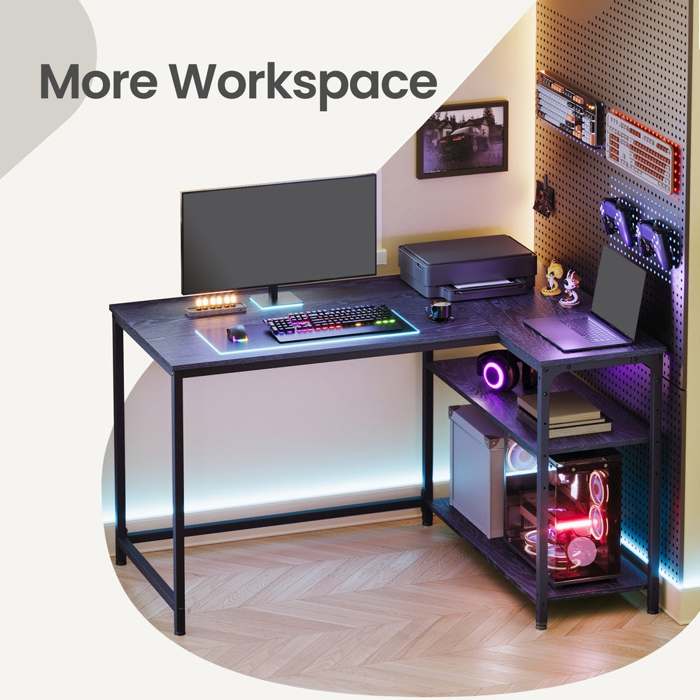 Corner Computer Desk - 110L - Particleboard - Adjustable Storage Shelves