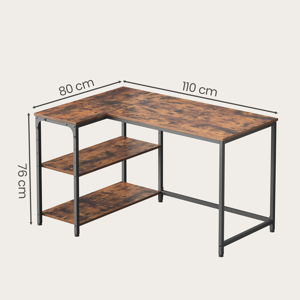 L Shaped Corner Computer Desk - 110L - Particleboard - Adjustable Storage Shelves