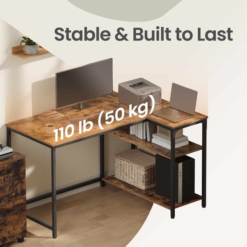 L Shaped Corner Computer Desk - 110L - Particleboard - Adjustable Storage Shelves