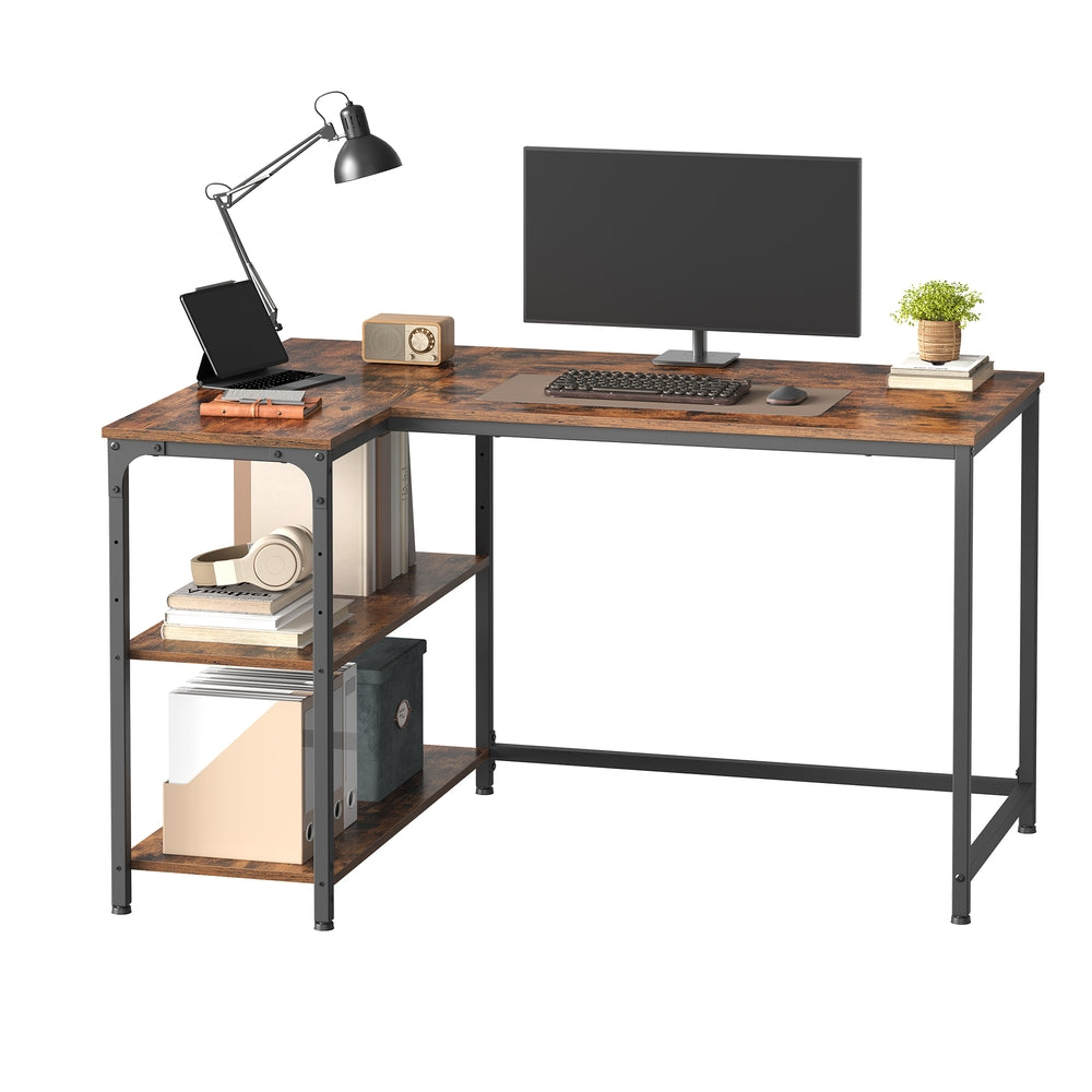 L Shaped Corner Computer Desk - 110L - Particleboard - Adjustable Storage Shelves