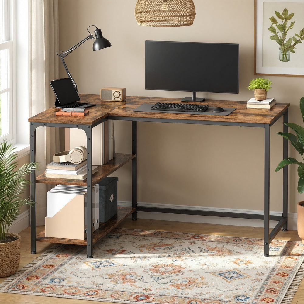 L Shaped Corner Computer Desk - 110L - Particleboard - Adjustable Storage Shelves