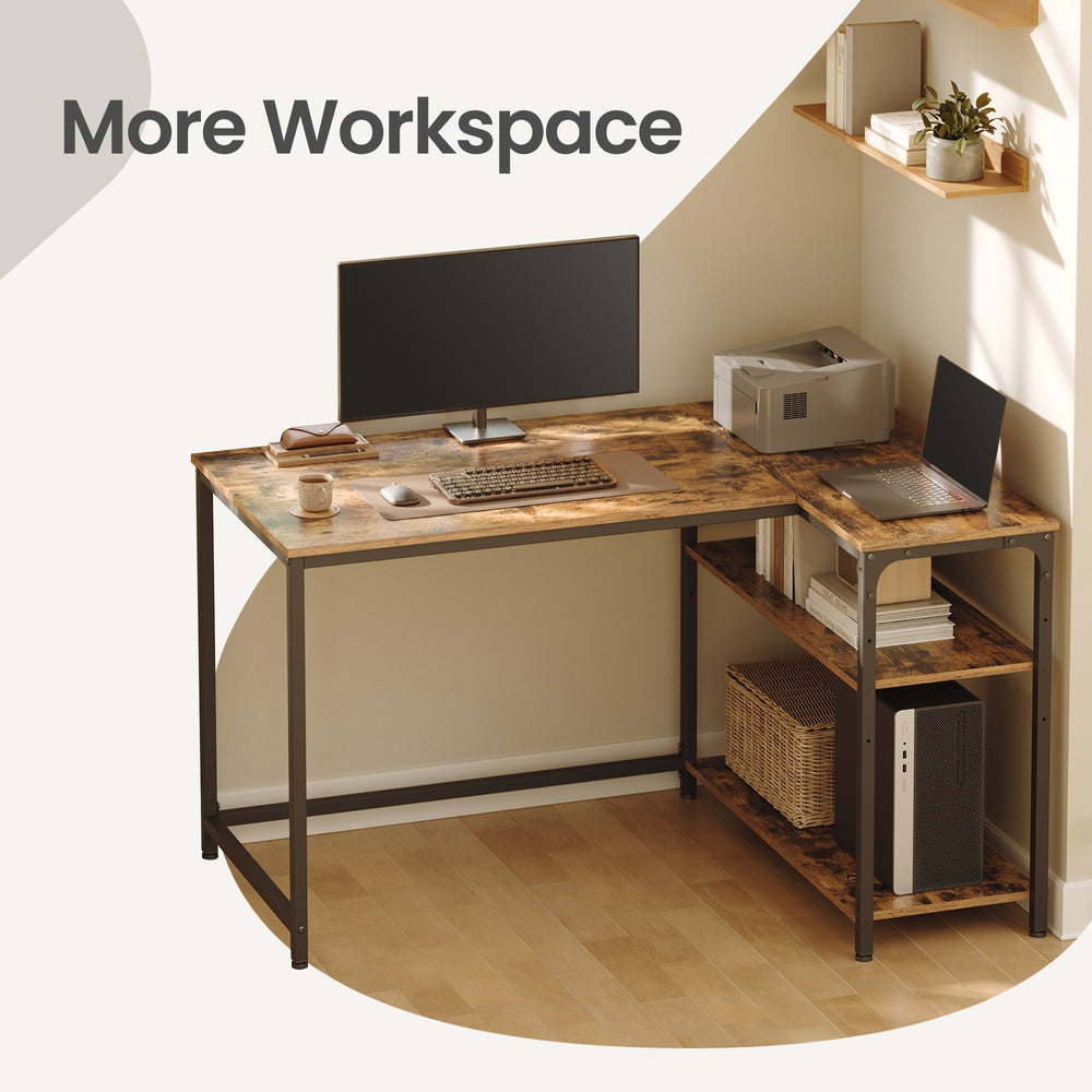 L Shaped Corner Computer Desk - 110L - Particleboard - Adjustable Storage Shelves