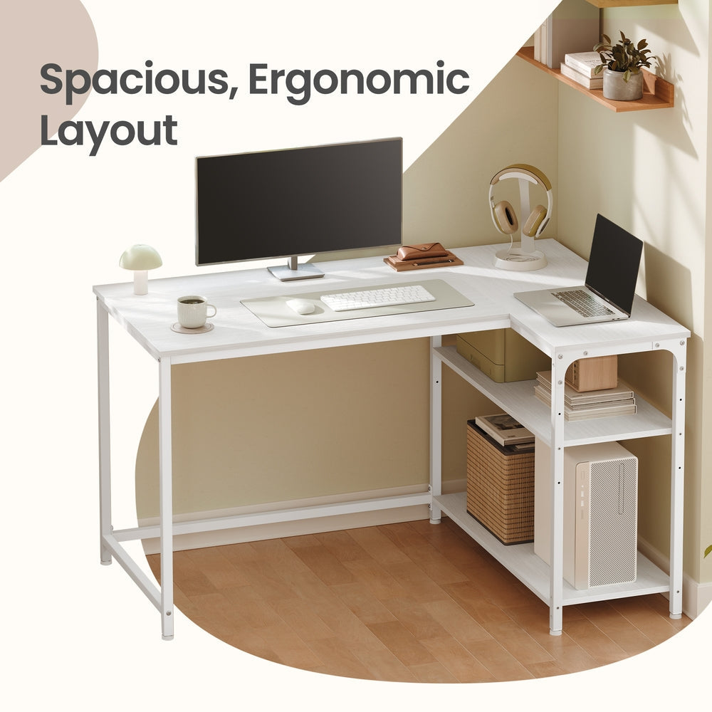 L Shaped Computer Desk - 110L - Particleboard - Adjustable Storage Shelves