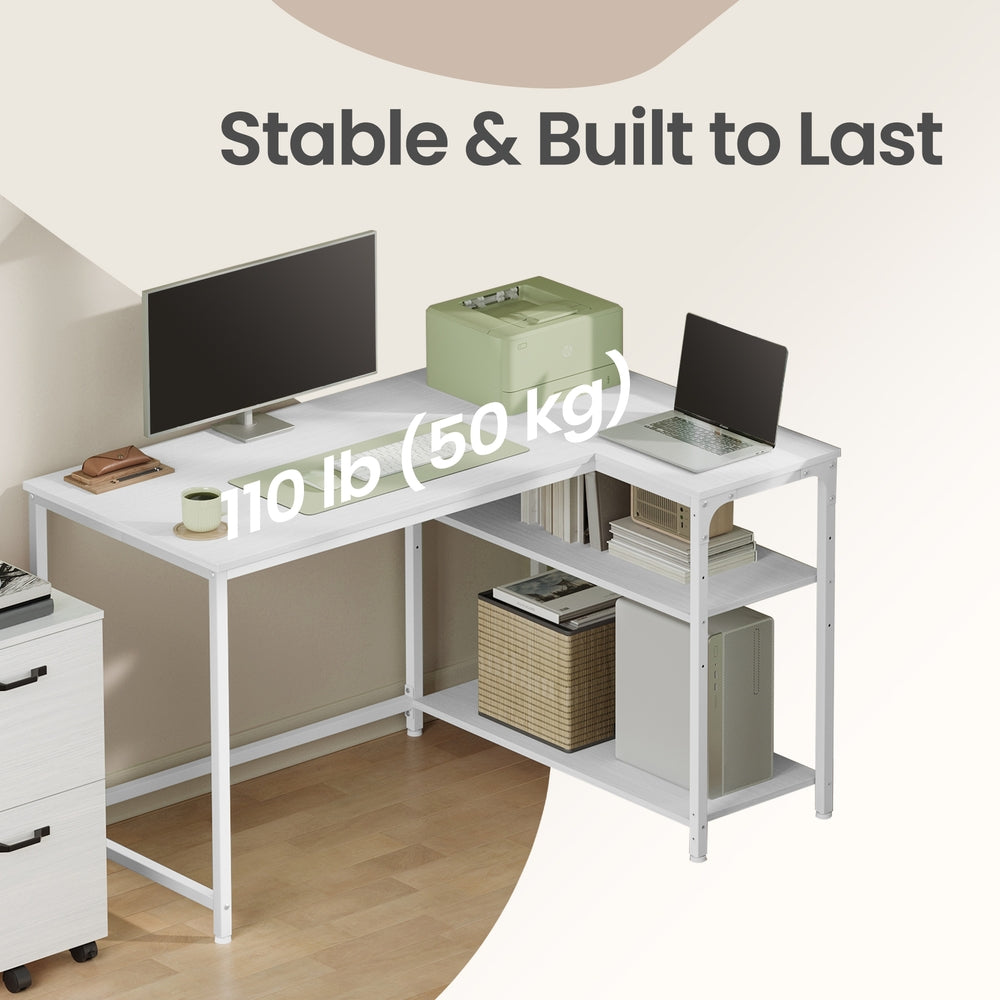 L Shaped Computer Desk - 110L - Particleboard - Adjustable Storage Shelves