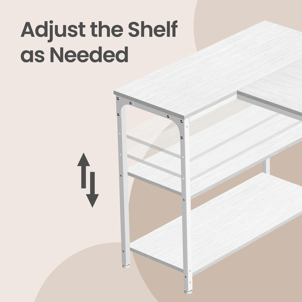 L Shaped Computer Desk - 110L - Particleboard - Adjustable Storage Shelves