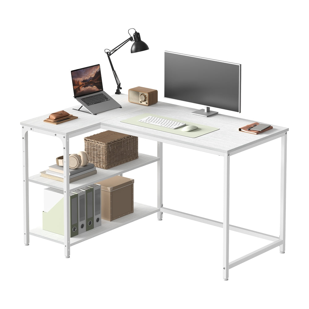 L Shaped Computer Desk - 110L - Particleboard - Adjustable Storage Shelves