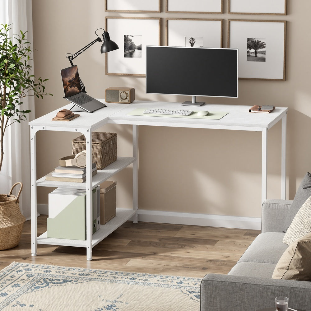 L Shaped Computer Desk - 110L - Particleboard - Adjustable Storage Shelves
