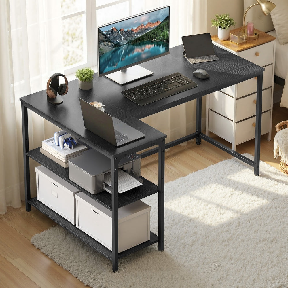 Corner Computer Desk - 47.2" x 31.5" - Particleboard - Adjustable Storage Shelves