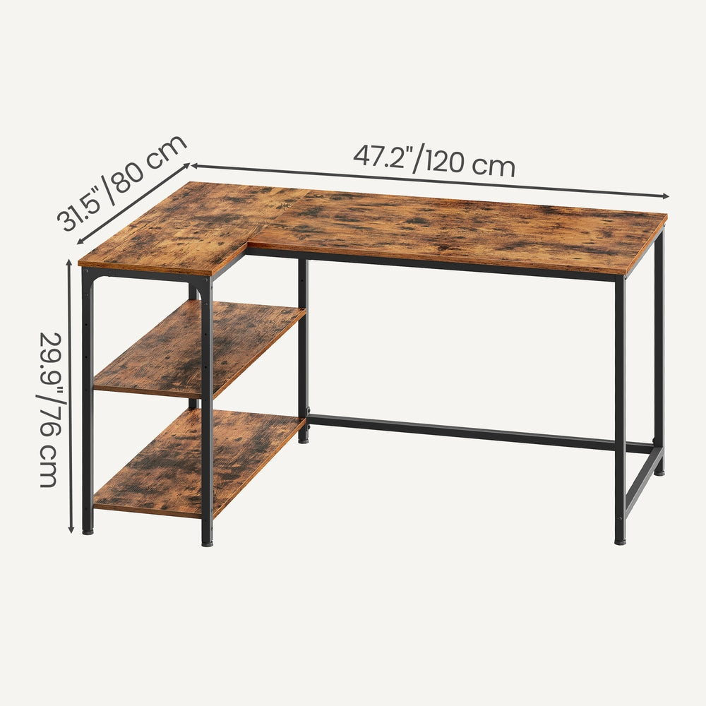 L Shaped Corner Computer Desk - 120L - Particleboard - Adjustable Storage Shelves
