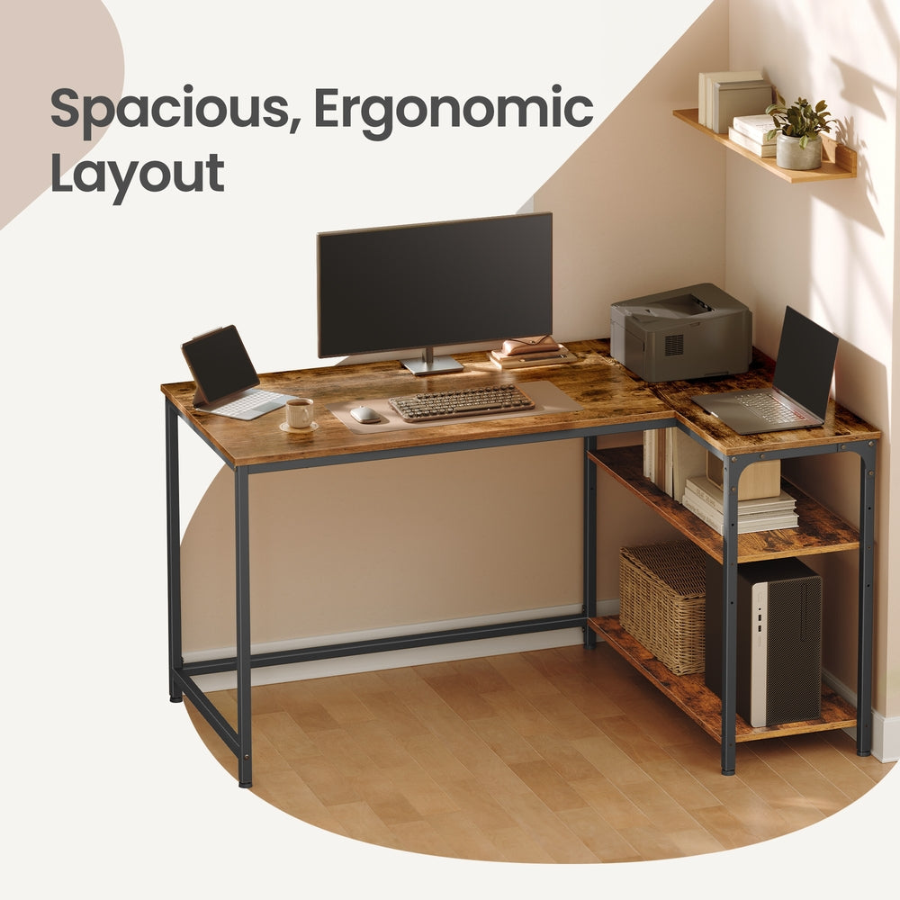 L Shaped Corner Computer Desk - 120L - Particleboard - Adjustable Storage Shelves