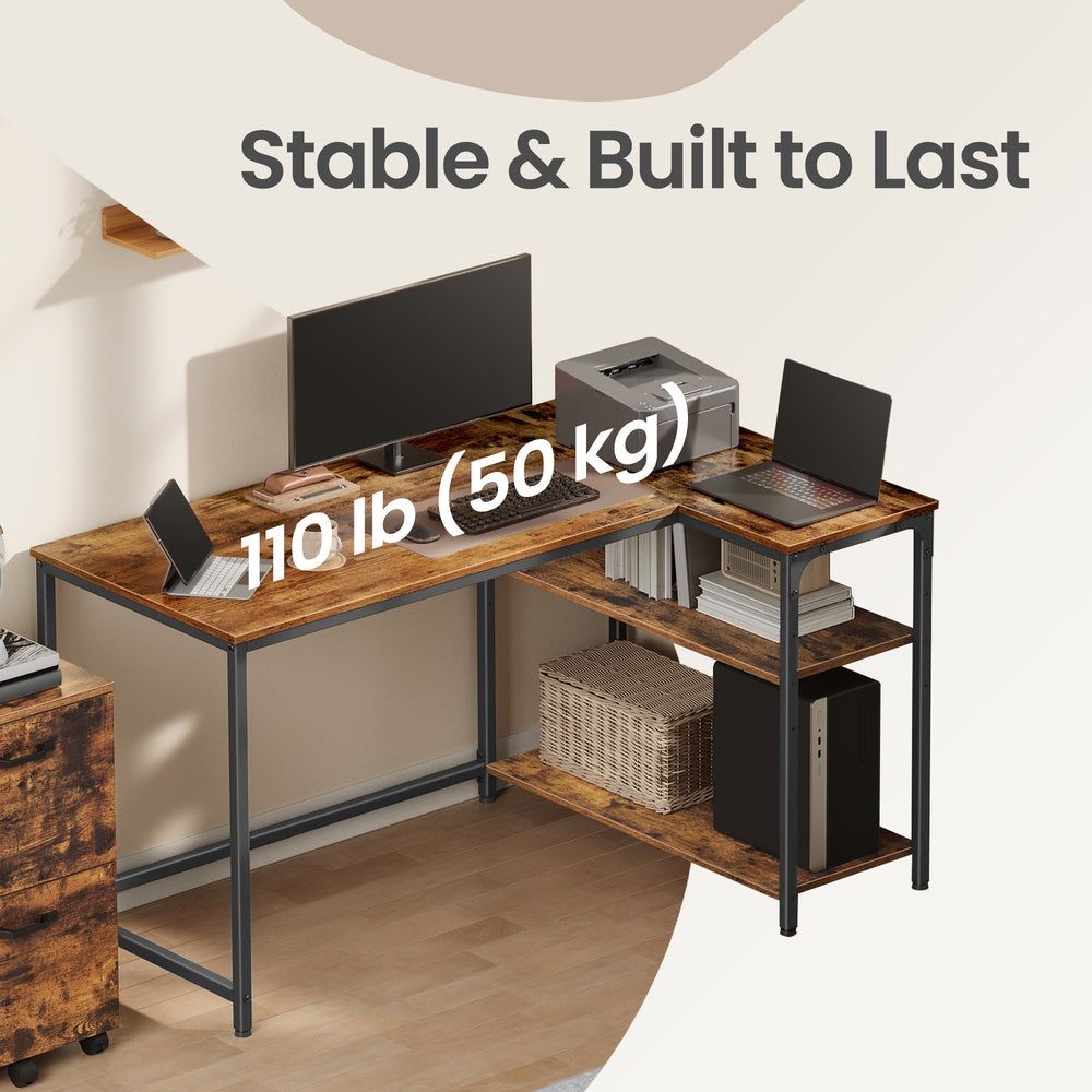 L Shaped Corner Computer Desk - 120L - Particleboard - Adjustable Storage Shelves