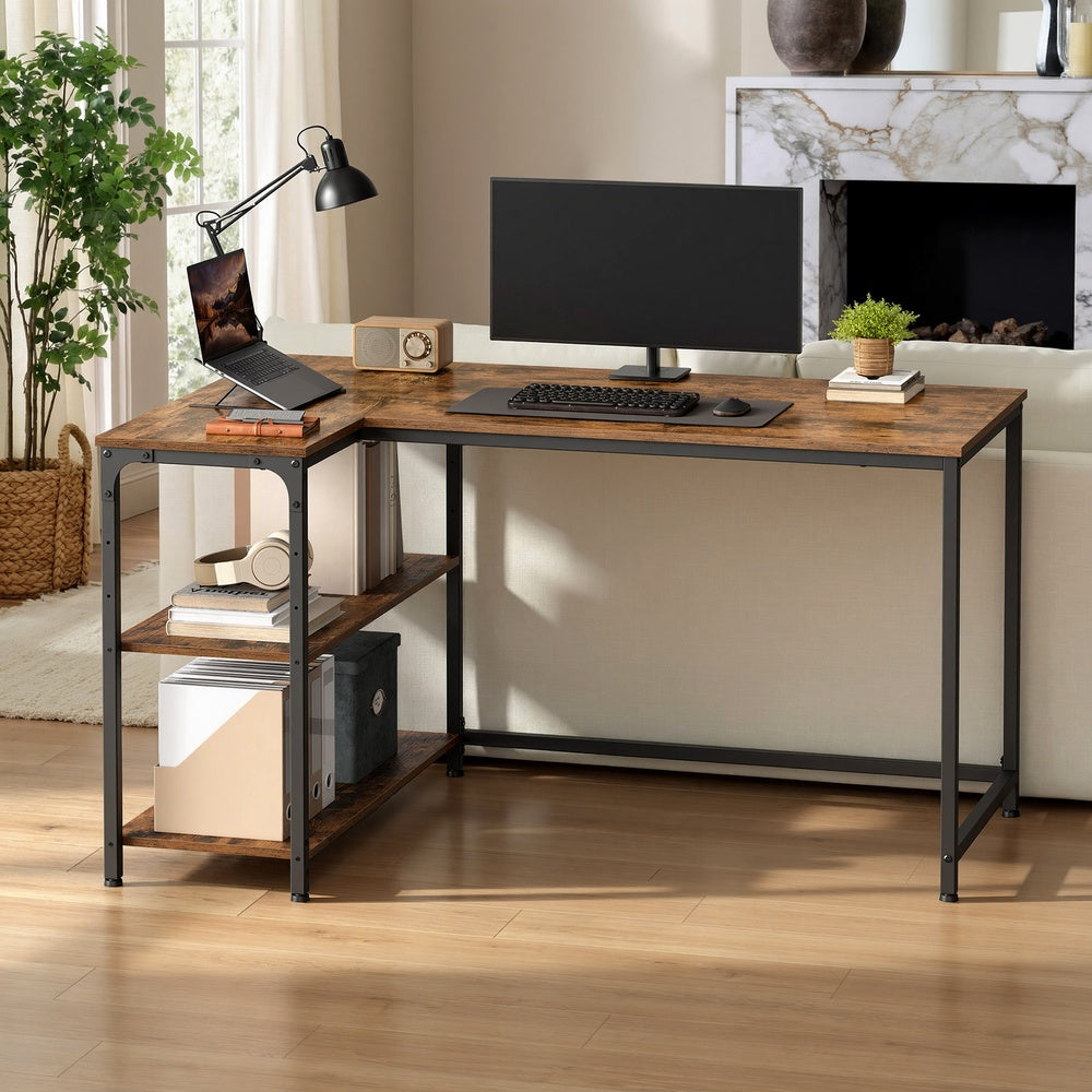 L Shaped Corner Computer Desk - 120L - Particleboard - Adjustable Storage Shelves