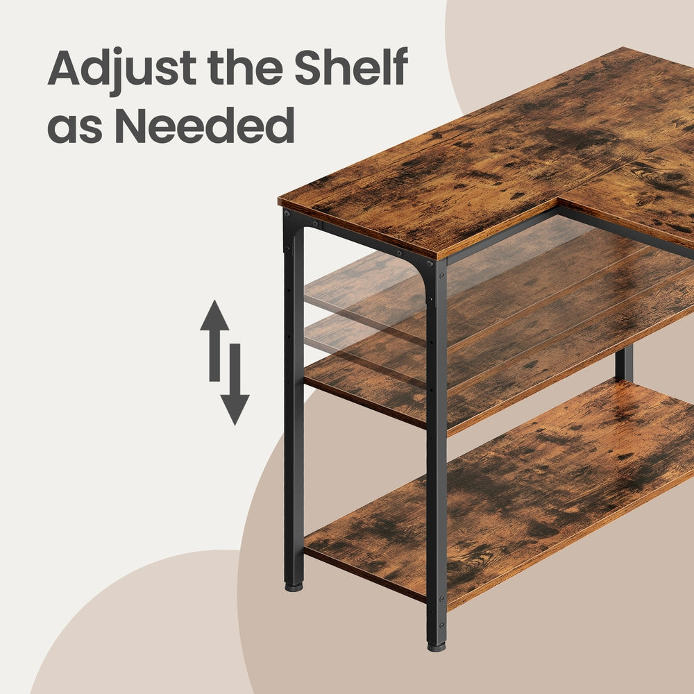 L Shaped Corner Computer Desk - 120L - Particleboard - Adjustable Storage Shelves
