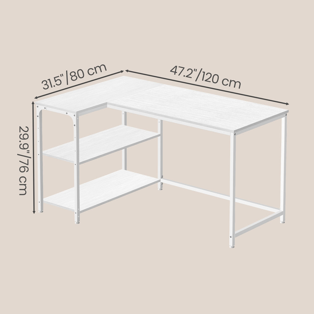 L Shaped Corner Computer Desk - 110L - Particleboard - Adjustable Storage Shelves