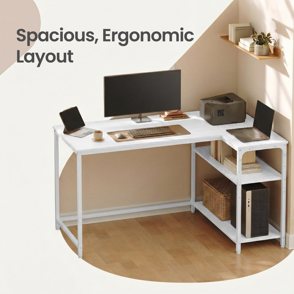 L Shaped Corner Computer Desk - 110L - Particleboard - Adjustable Storage Shelves