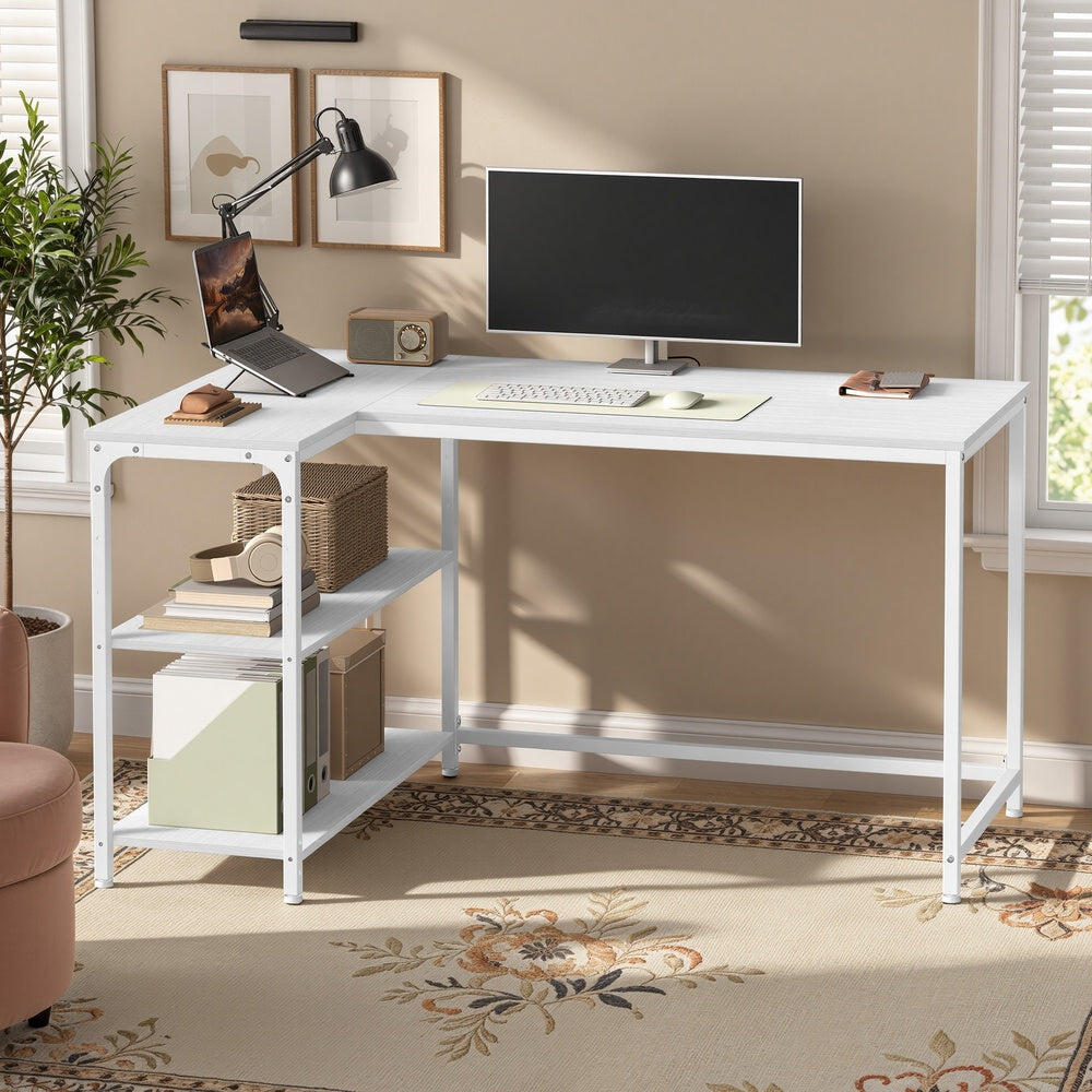 L Shaped Corner Computer Desk - 110L - Particleboard - Adjustable Storage Shelves