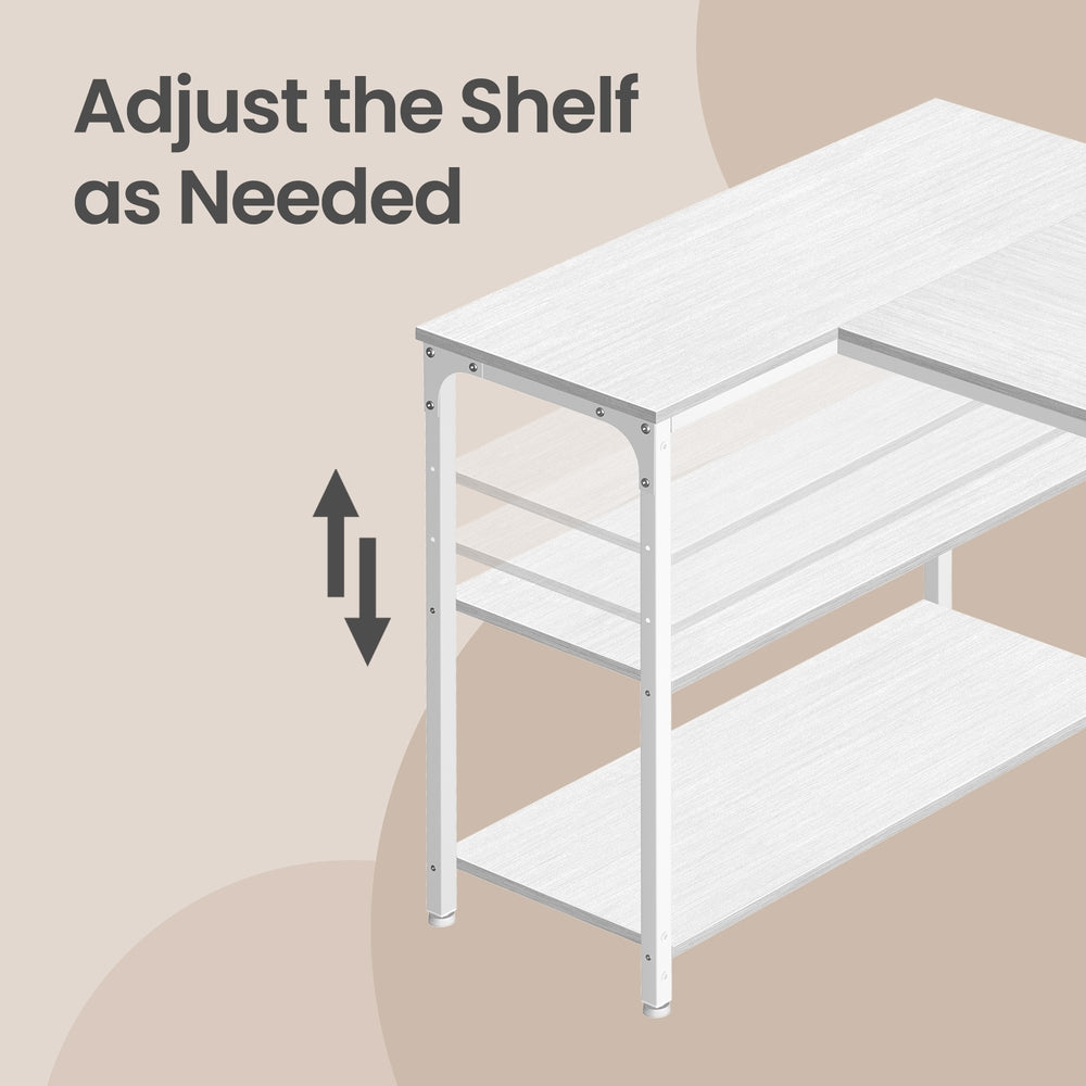 L Shaped Corner Computer Desk - 110L - Particleboard - Adjustable Storage Shelves
