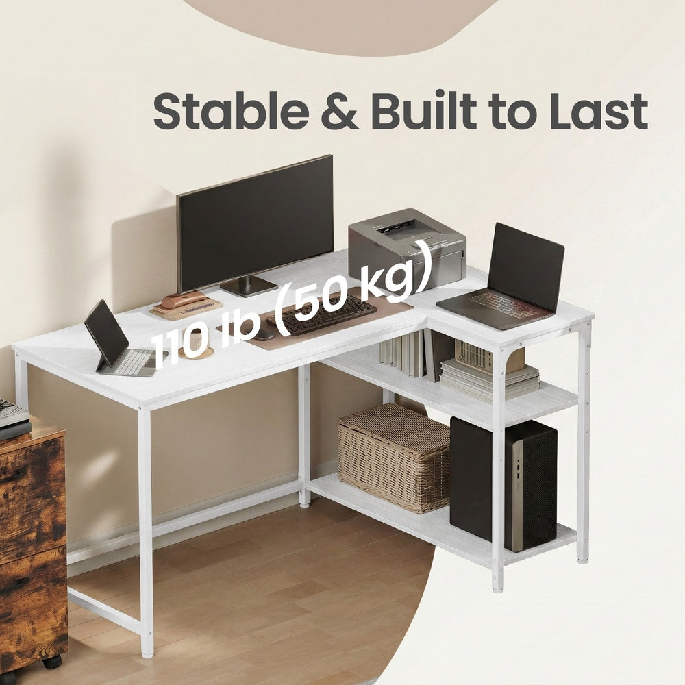 L Shaped Corner Computer Desk - 110L - Particleboard - Adjustable Storage Shelves