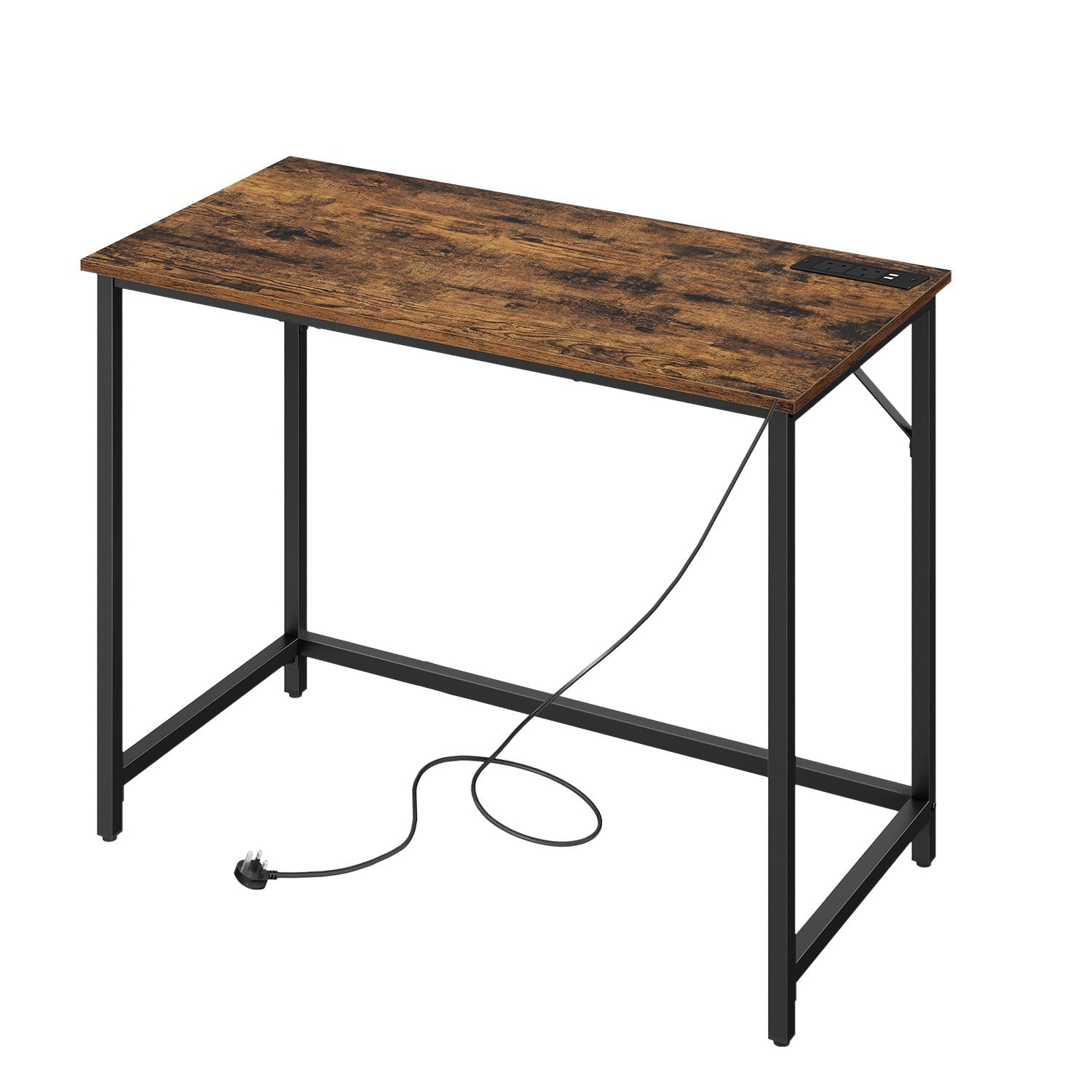 Gaming Desk - Wood - Black - LED Lighting and Built-in Power Outlets