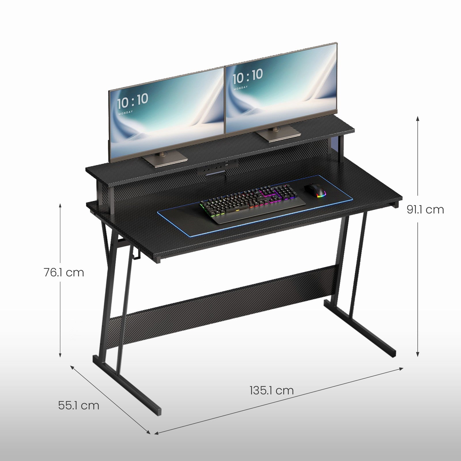 Computer Desk - Carbon Black - LED Lights