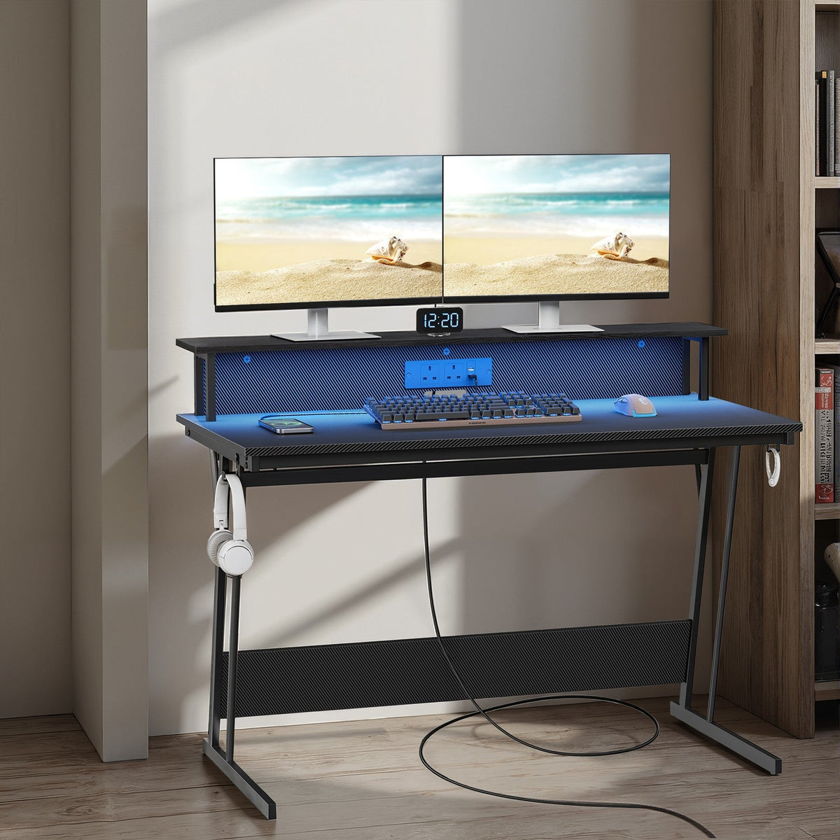 Computer Desk - Carbon Black - LED Lights
