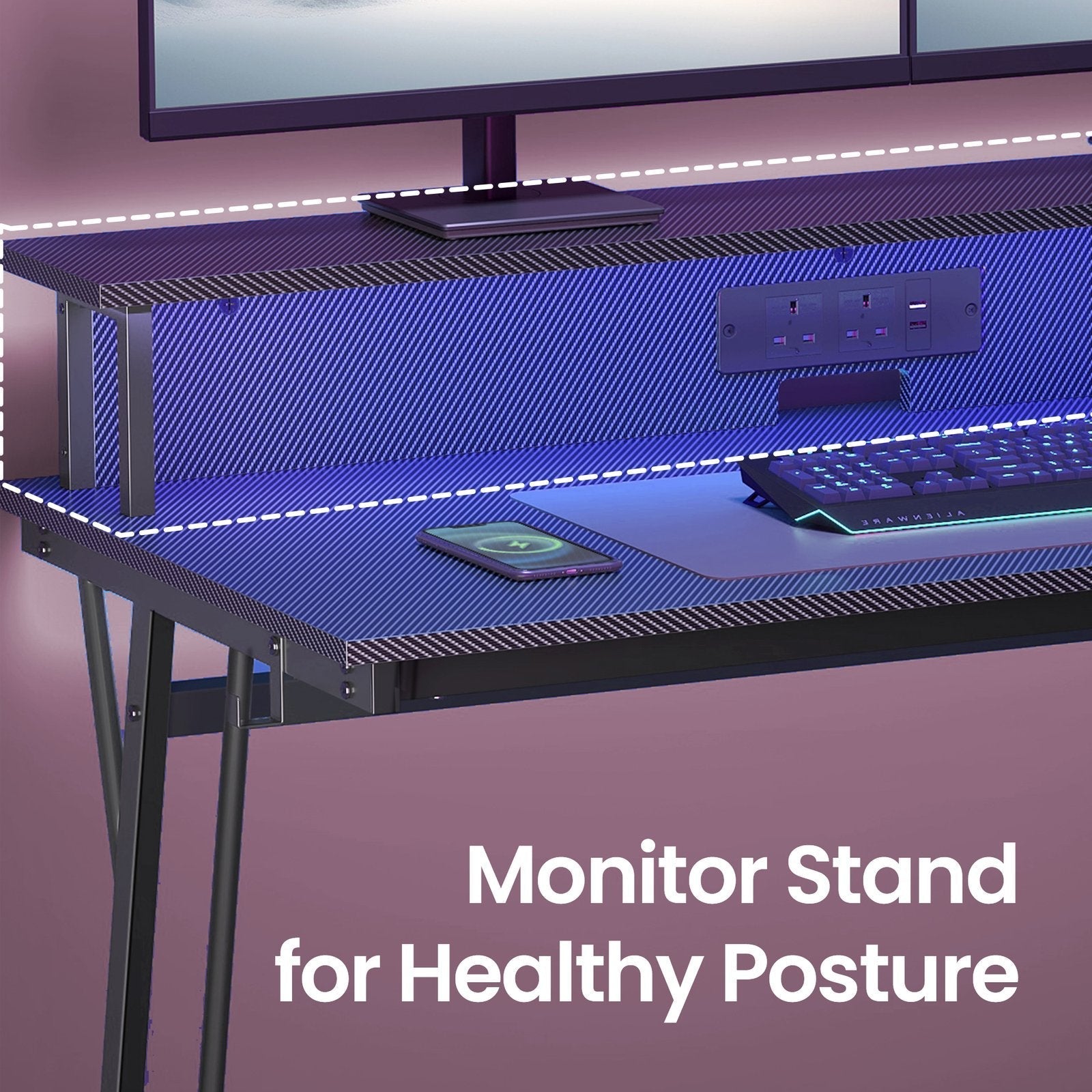 Computer Desk - Carbon Black - LED Lights